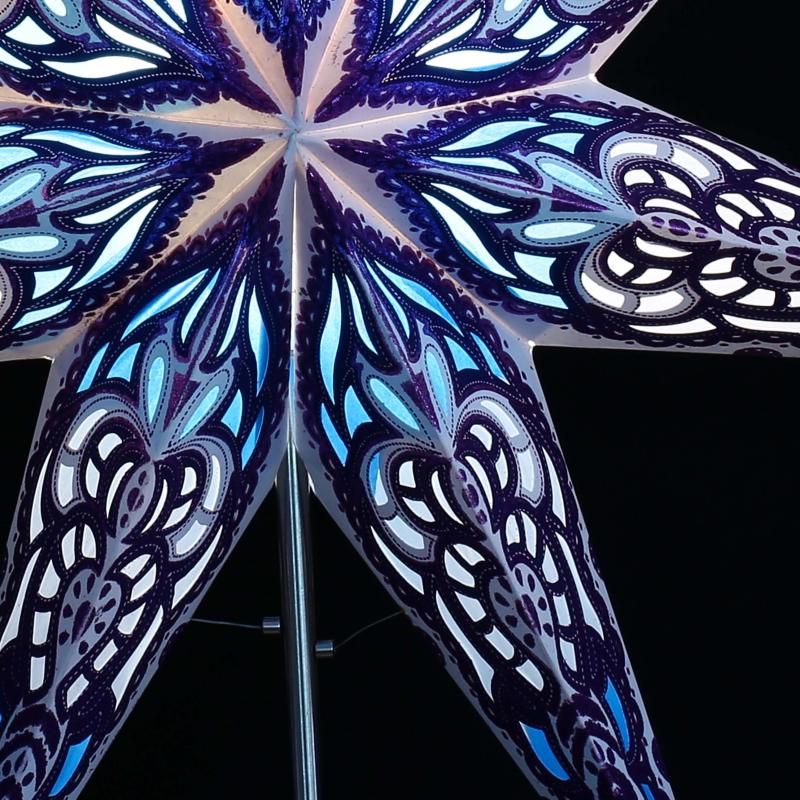 SUMITA blau/türkis Glitter  - Faltbarer Leuchtstern, Weihnachtsstern aus Papier mit 7 Zacken, 60 cm